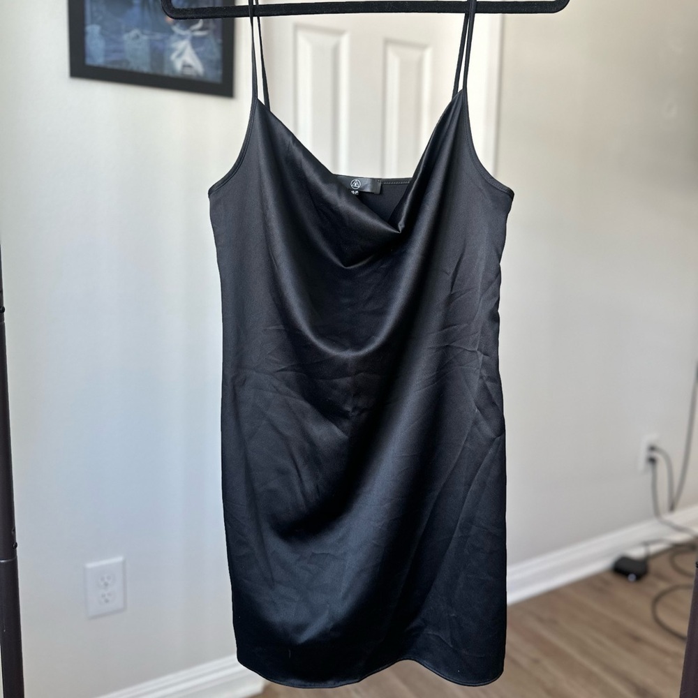 strappy cowl satin mini slip dress